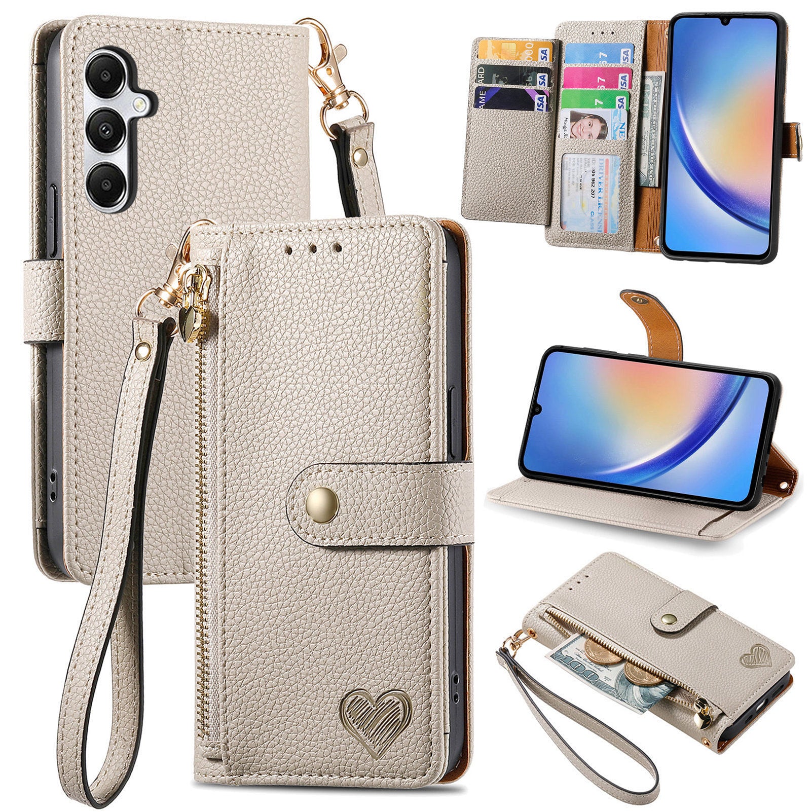 For Samsung Galaxy A35 5G Wallet Case Heart Shape Imprinted Leather Phone Cover For Samsung Galaxy A35 5G Wallet Case Heart Shape Imprinted Leather Phone Cover